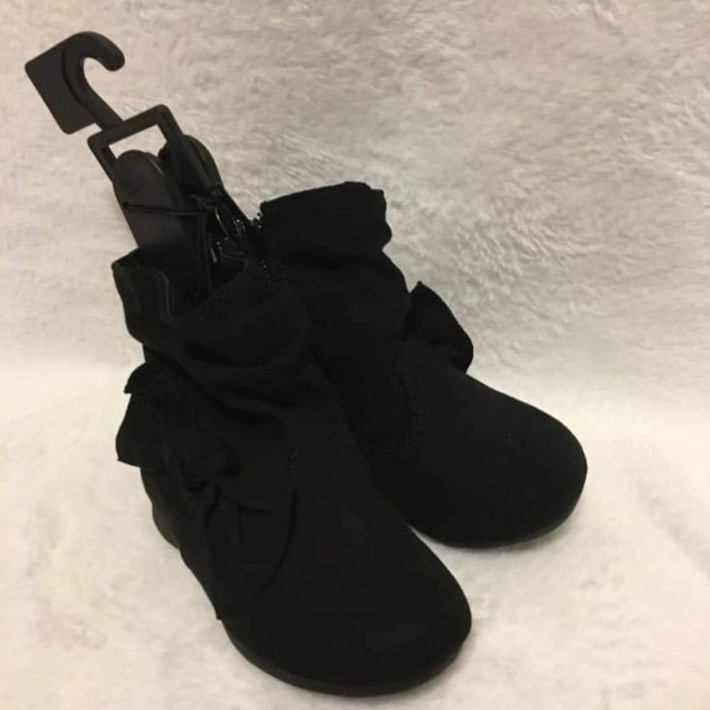 Unbranded Ankle Boots Toddler Girls Size 6 Black Good Faux Suede Bow Detail
